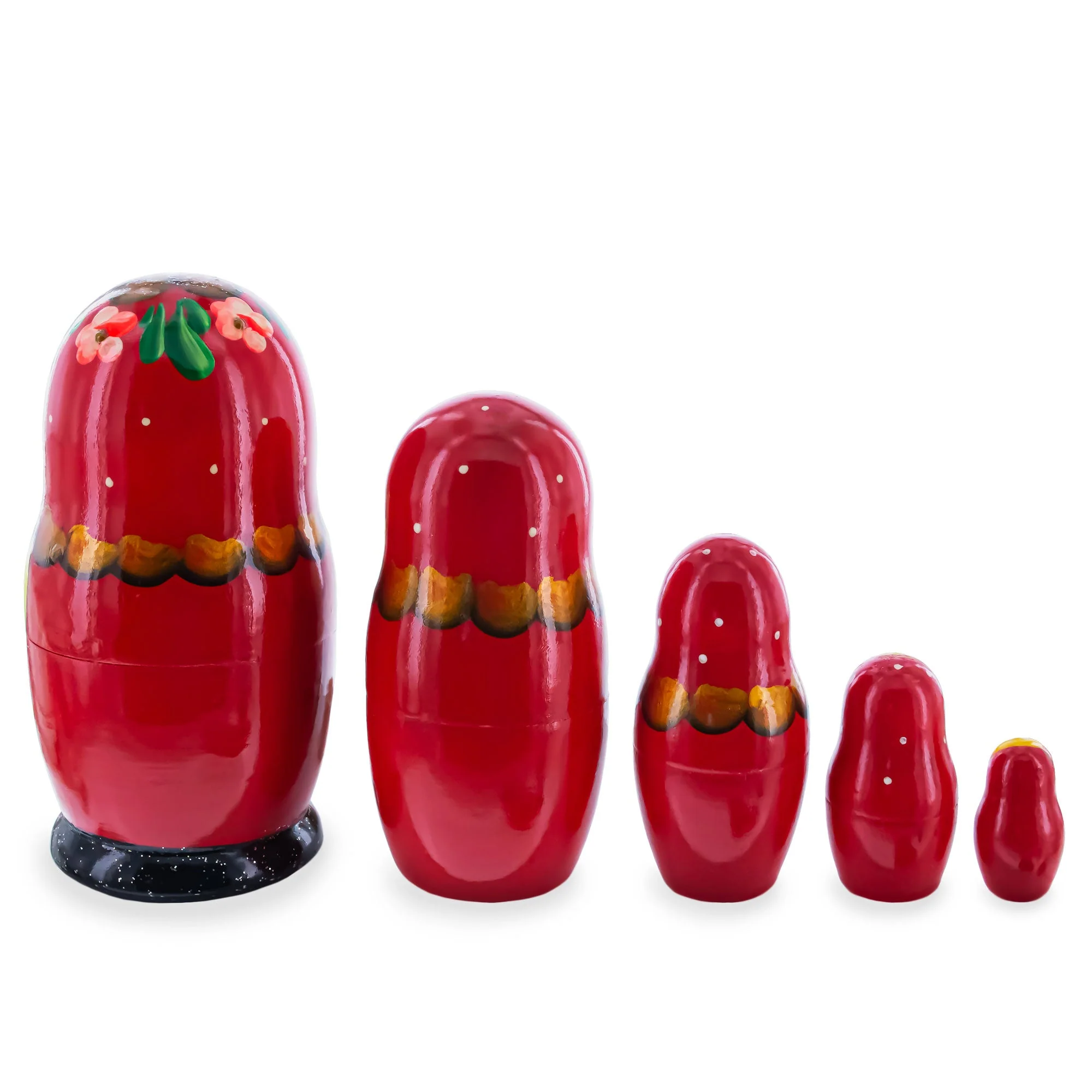 Red Color with Basket and Flowers Wooden  Nesting Dolls - Image 2