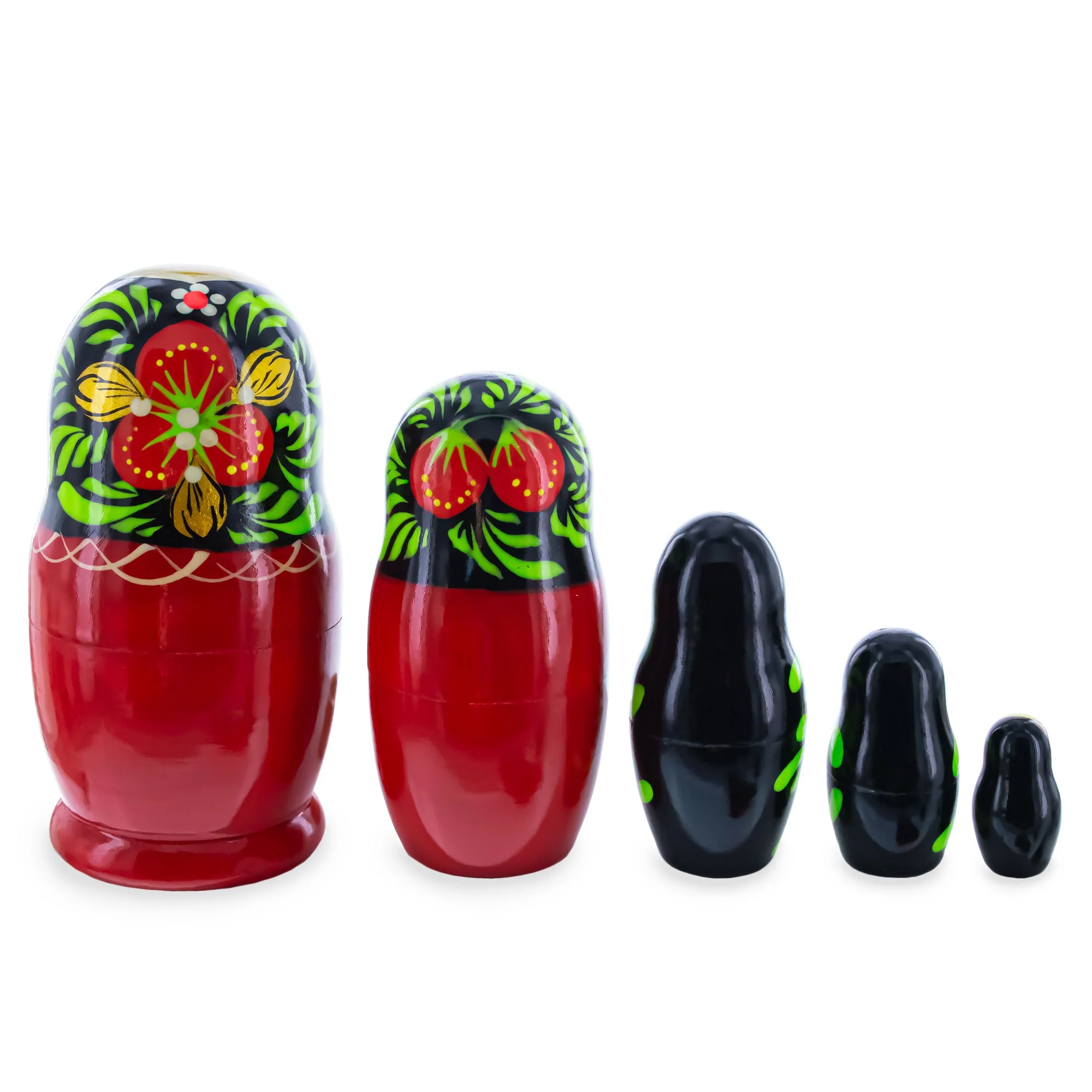 Red Color with Berries and Flowers Wooden  Nesting Dolls - Image 2