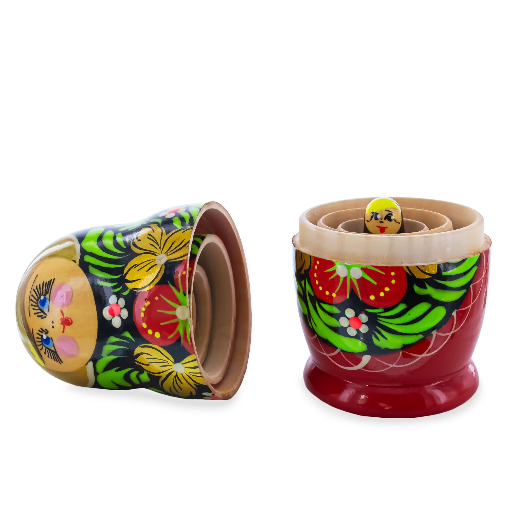 Red Color with Berries and Flowers Wooden  Nesting Dolls - Image 3