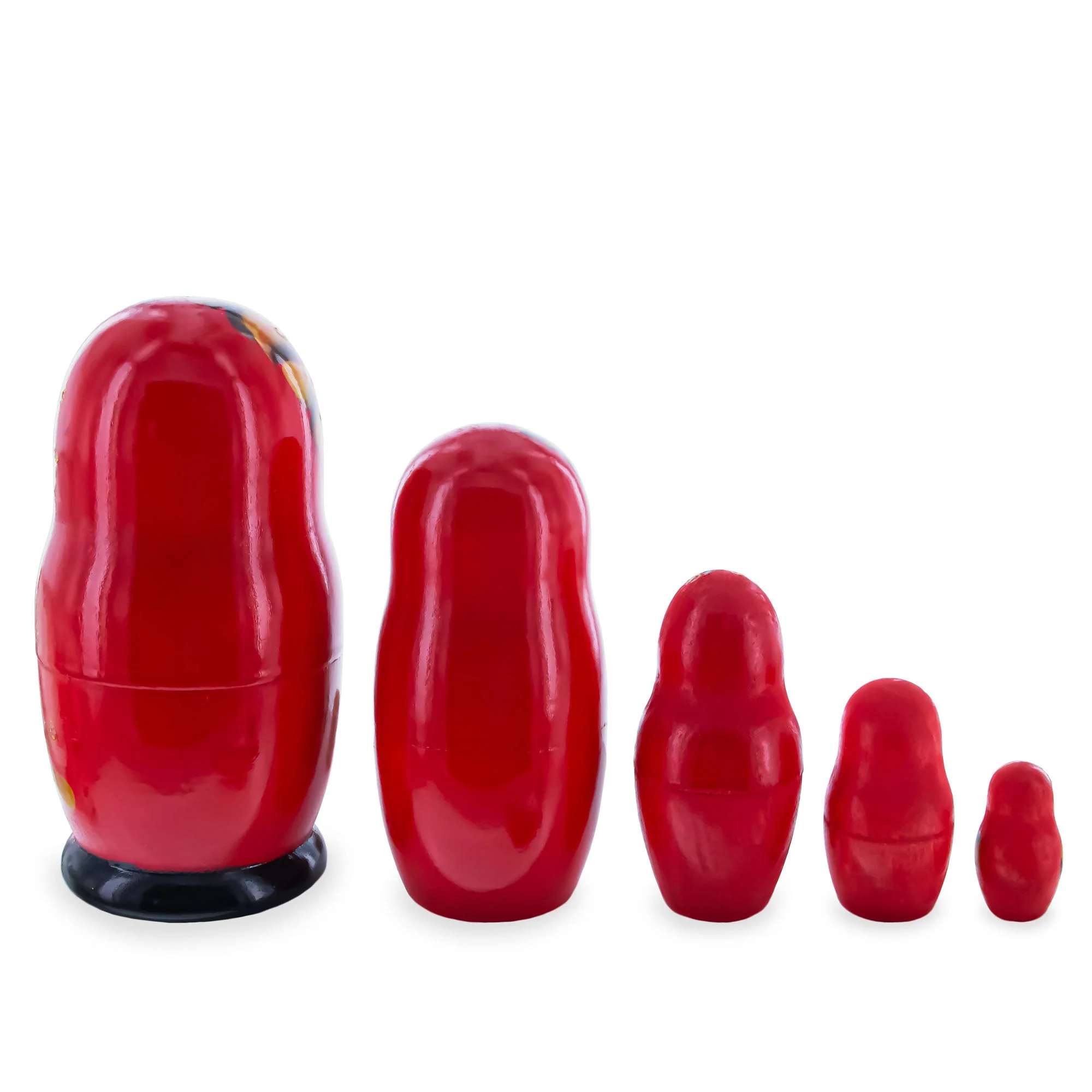 Red Color with Gold Flowers Wooden Nesting Dolls - Image 2