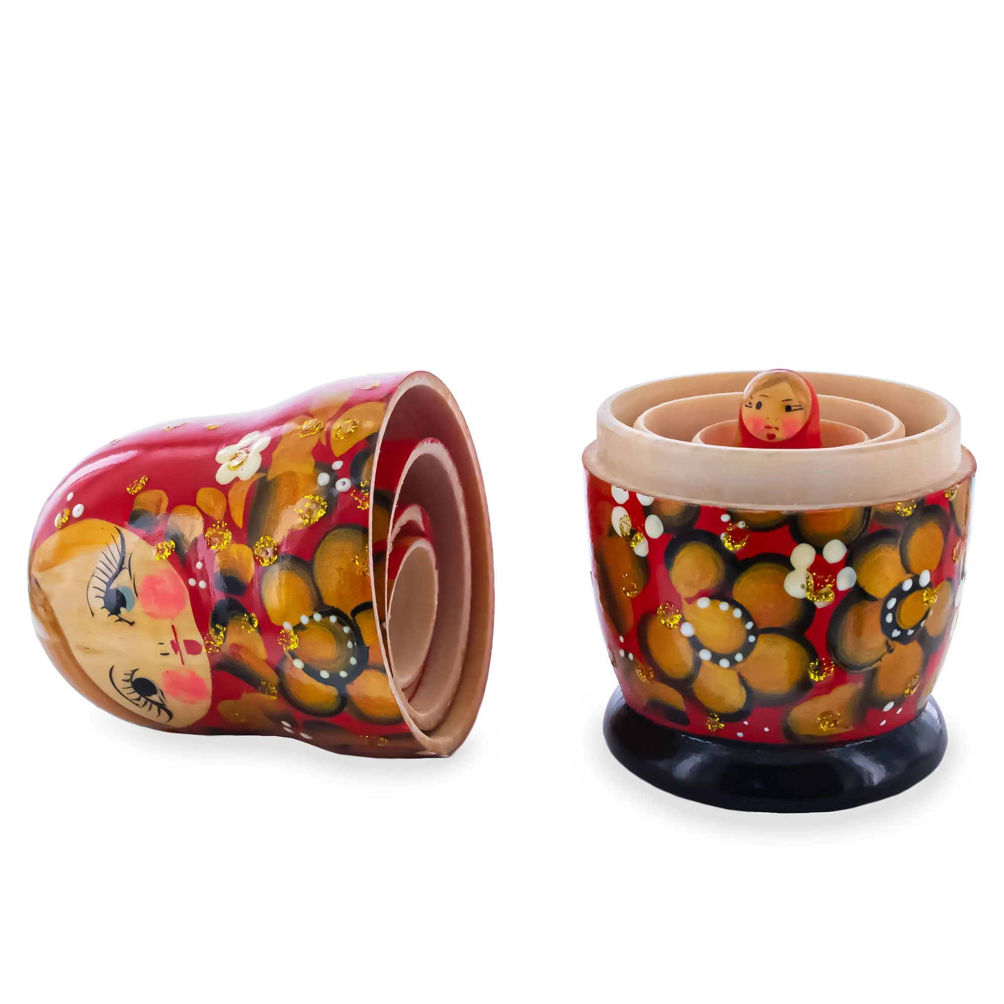 Red Color with Gold Flowers Wooden Nesting Dolls - Image 3