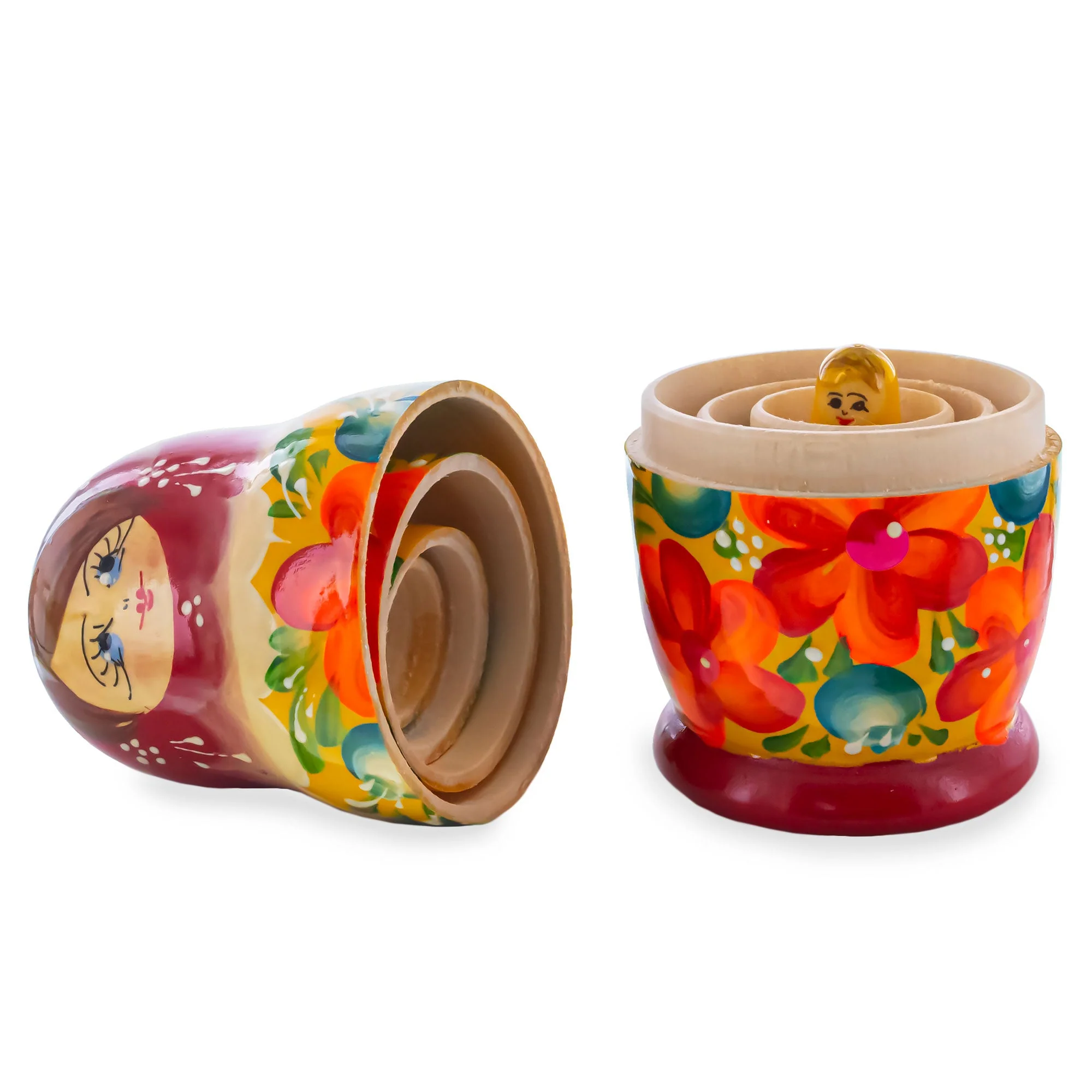 Red Color with Orange Flowers Wooden Nesting Dolls - Image 3