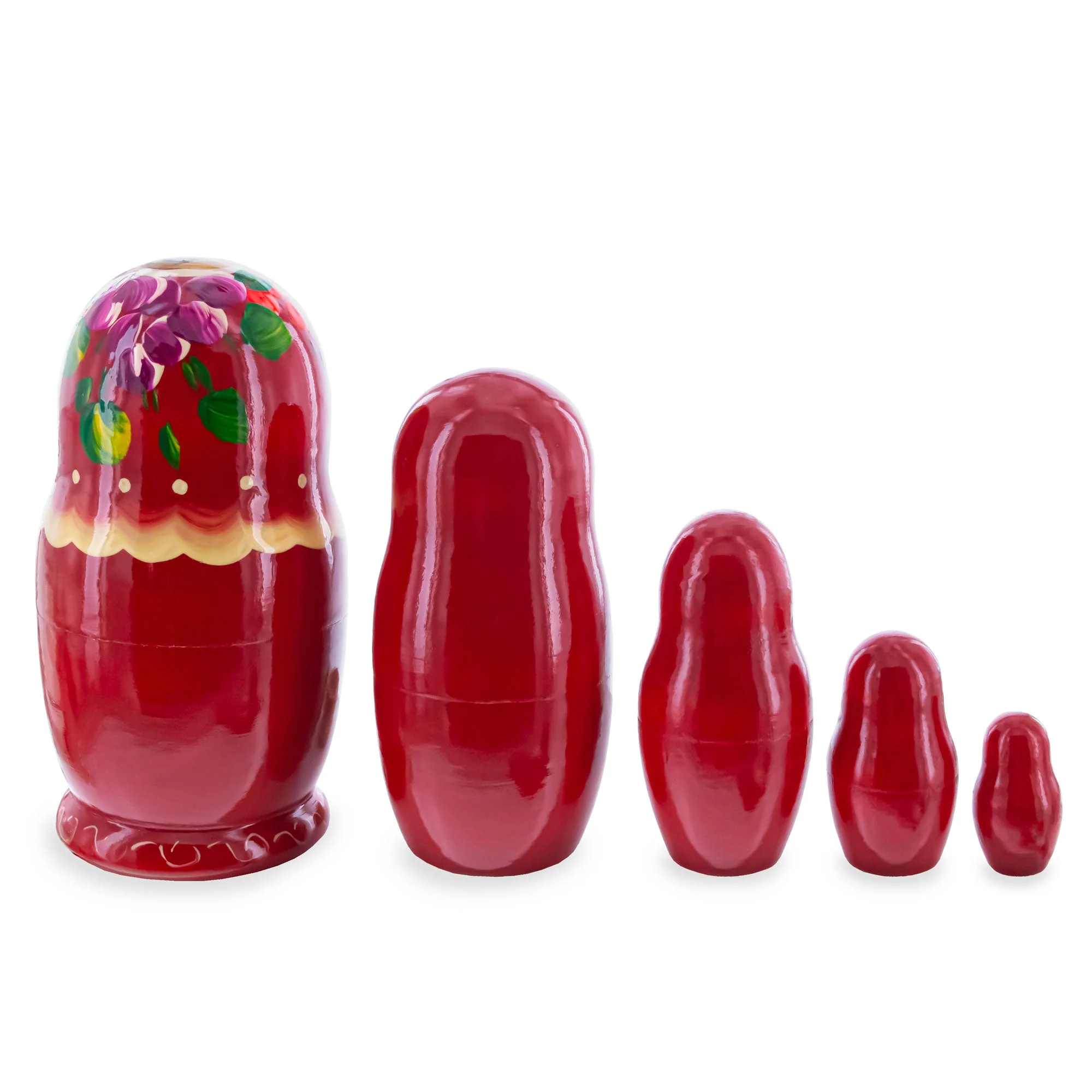 Red Color with Purple Flowers and Red Berries Wooden  Nesting Dolls - Image 2