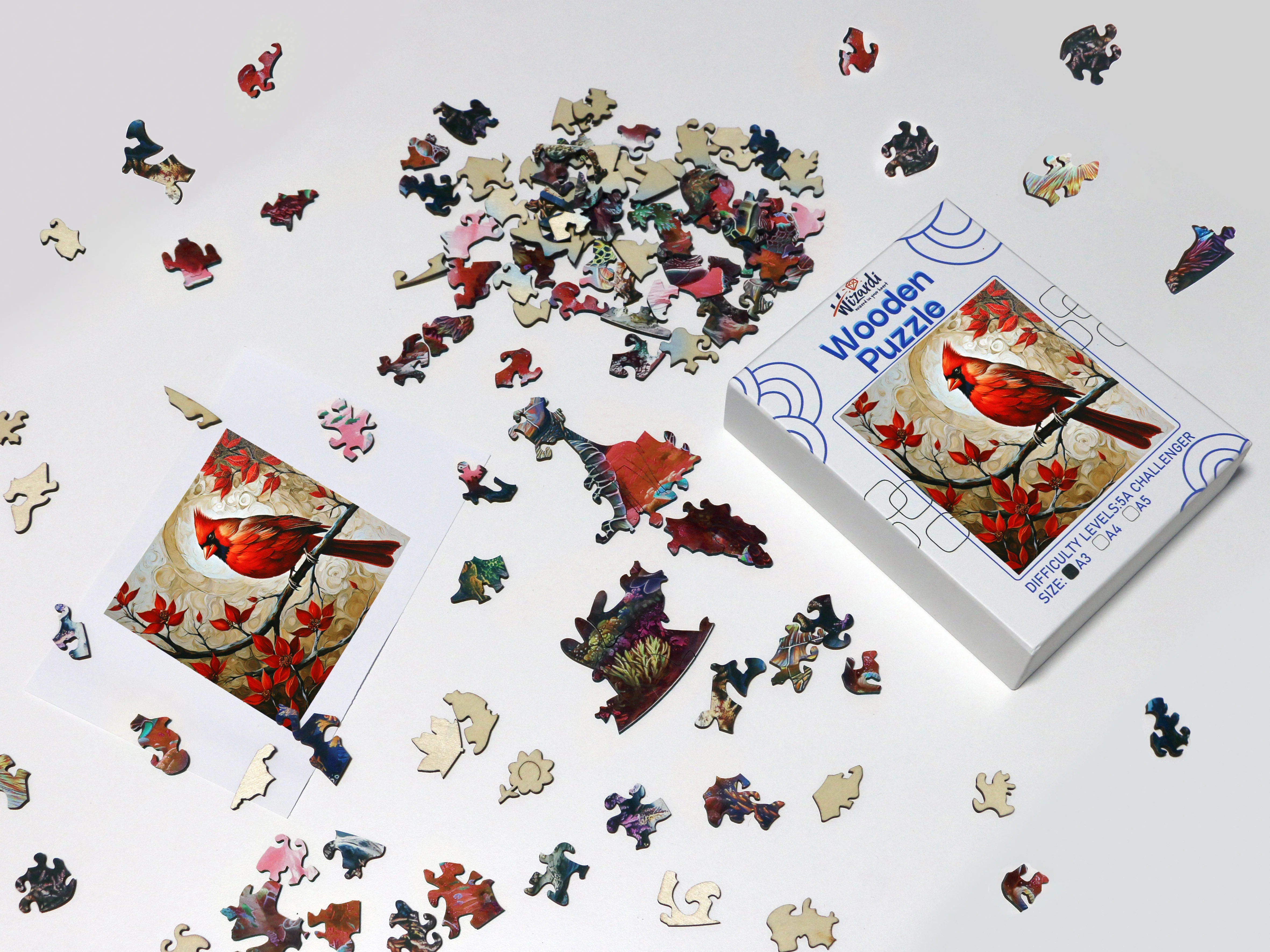 Red Finch - Jigsaw Wooden Puzzle by Wizardi F07N9-8 - Image 2