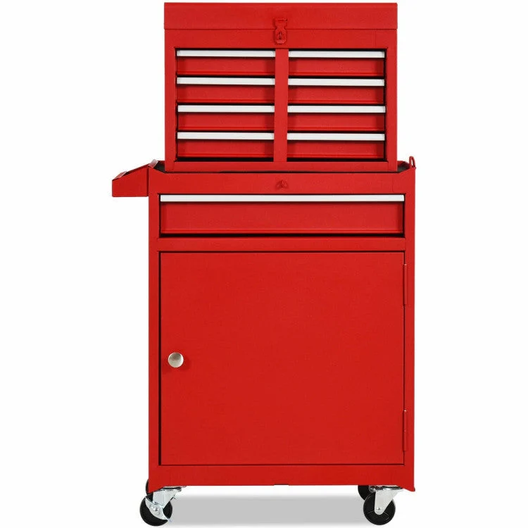 Red Heavy Duty Steel Lockable Rolling Tool Chest Mobile Garage Storage Cart - Image 2