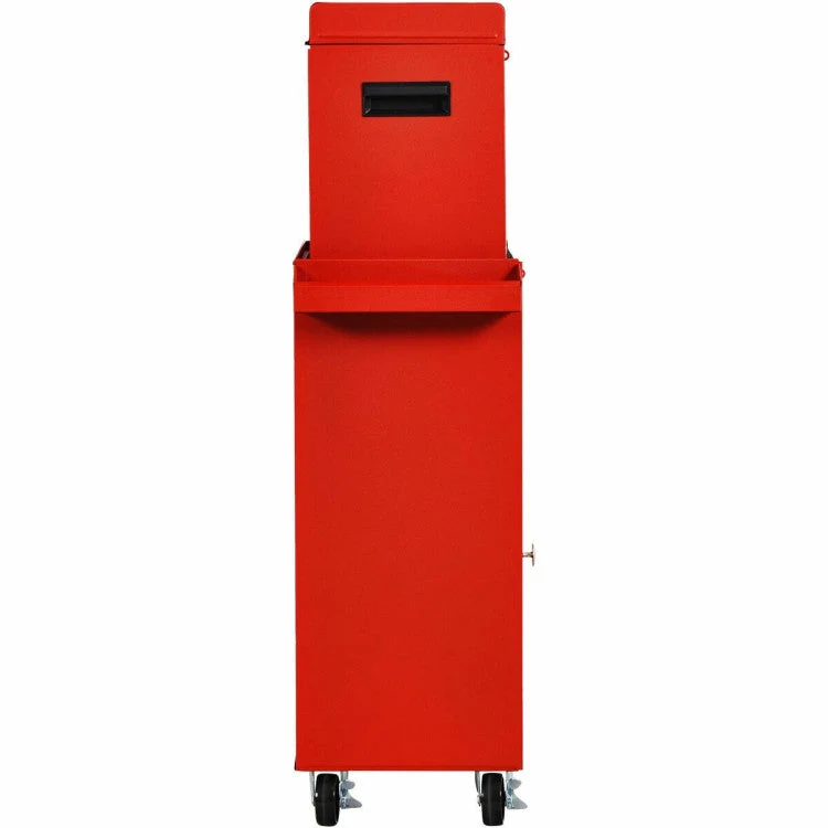 Red Heavy Duty Steel Lockable Rolling Tool Chest Mobile Garage Storage Cart - Image 4