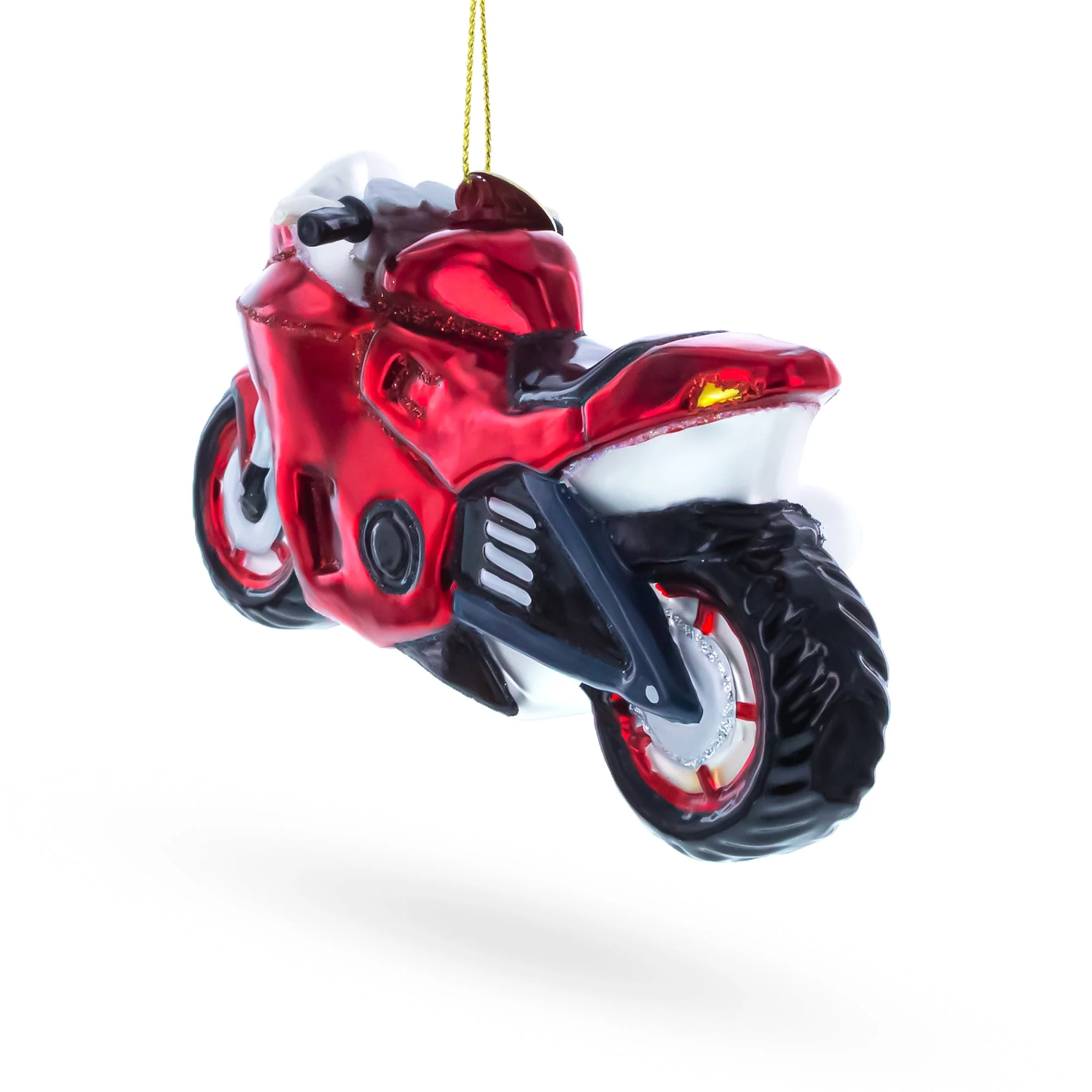 Red Racing Motorcycle Glass Christmas Ornament - Image 3