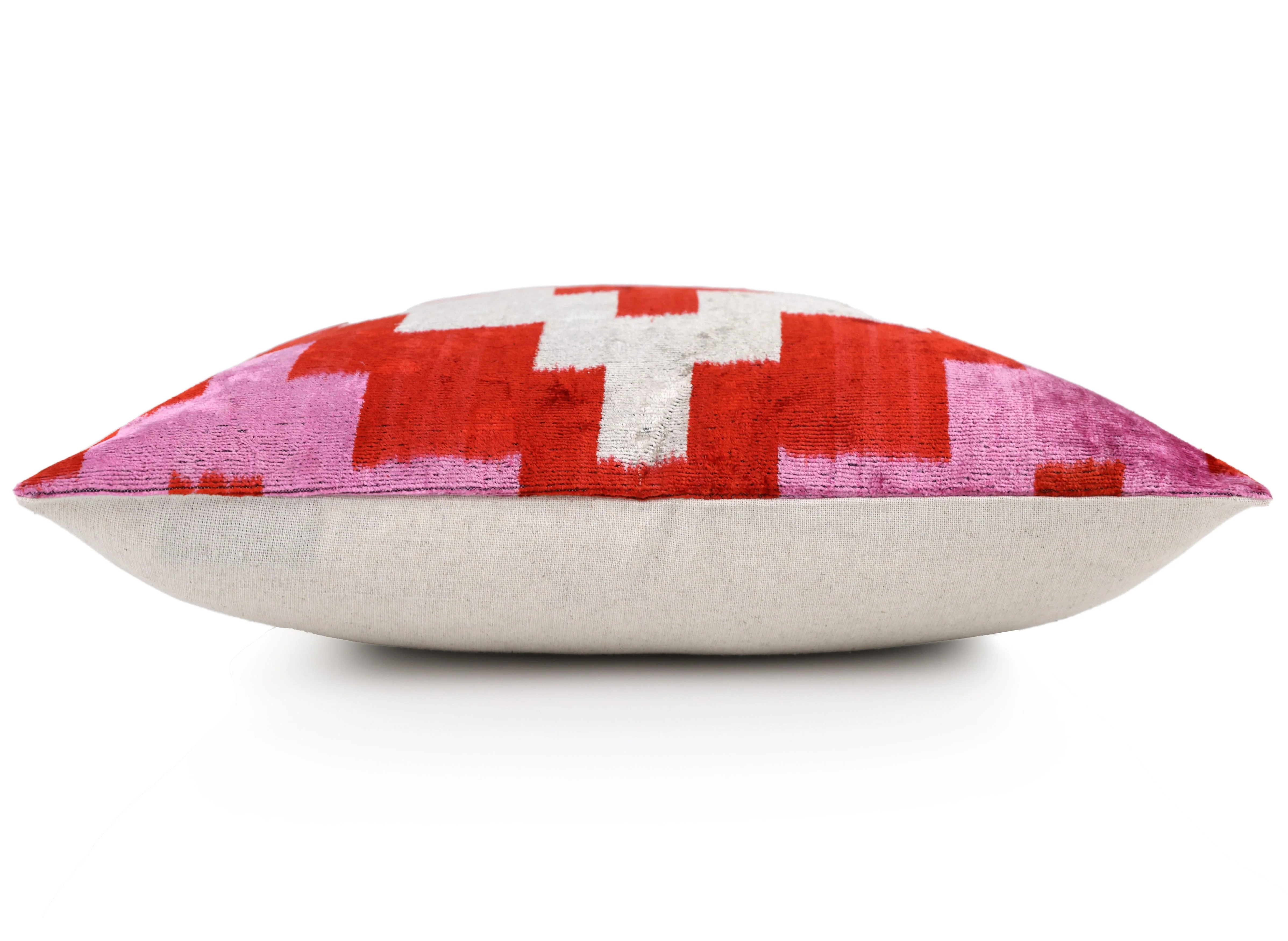 Red & Pink Geometric Velvet Pillow – 16x16 - Image 3