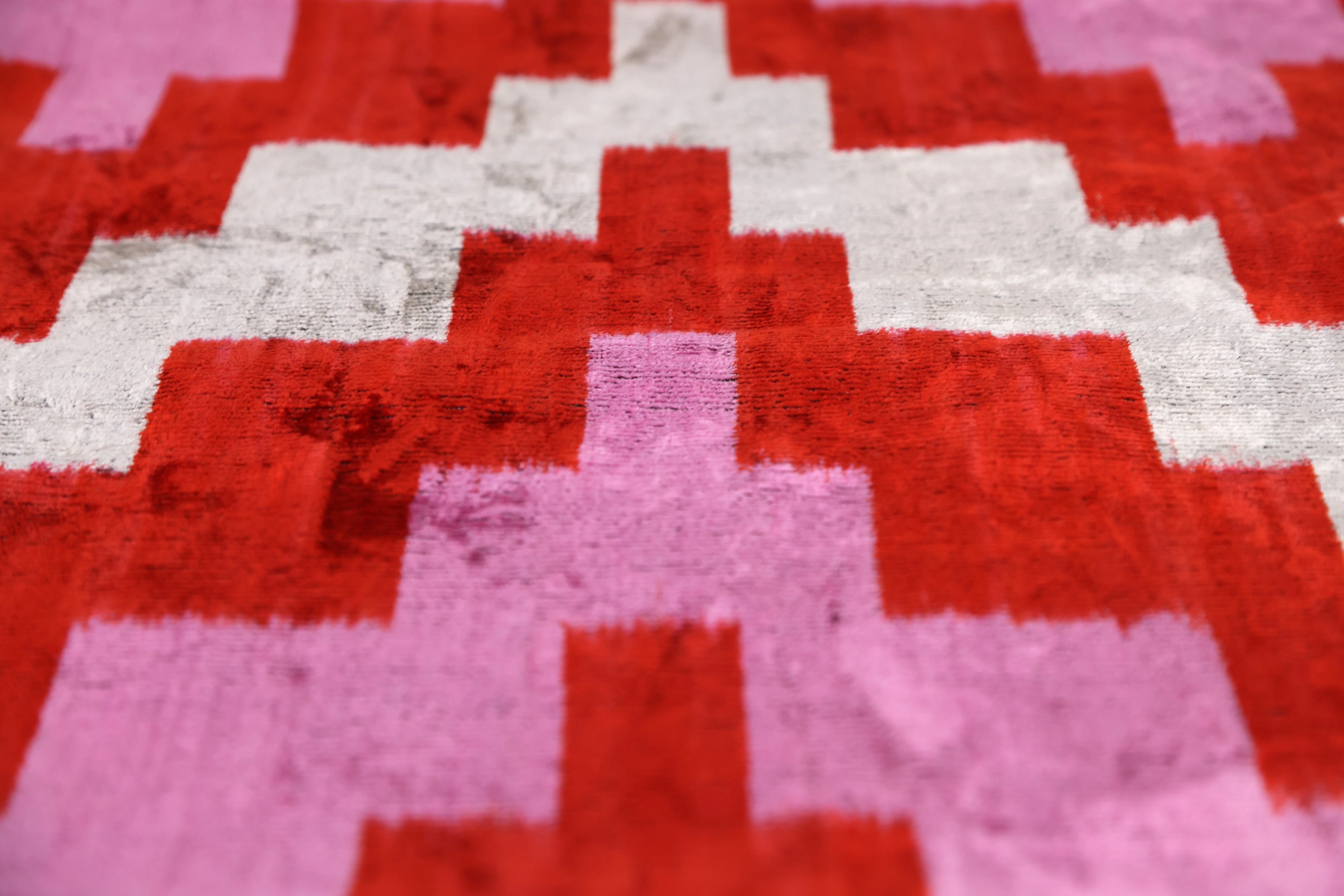 Red & Pink Geometric Velvet Pillow – 16x16 - Image 4