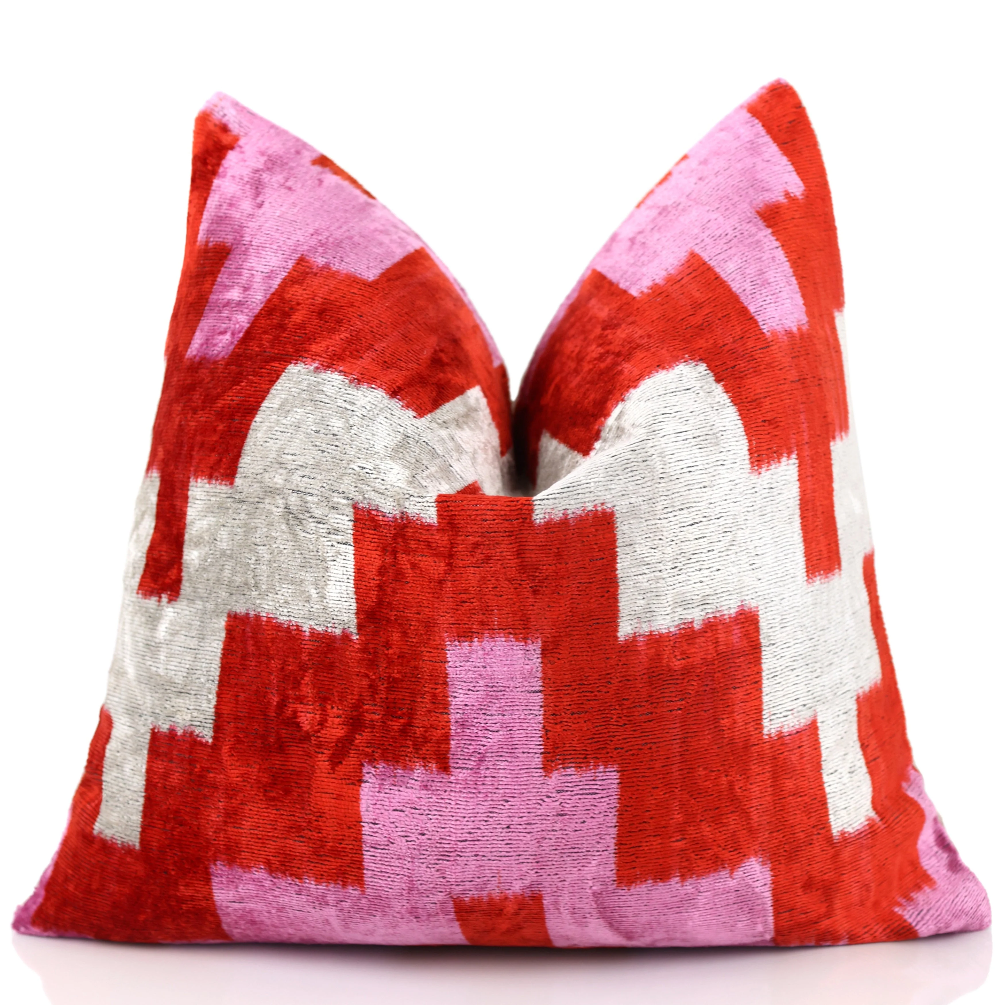 Red & Pink Geometric Velvet Pillow – 16x16 - Image 5