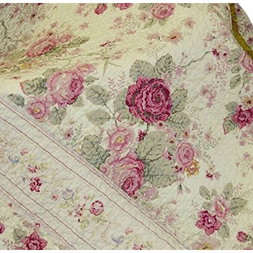 Red Pink Gold Ecru Floral Roses Quilt Throw Blanket in 100% Cotton - Image 3