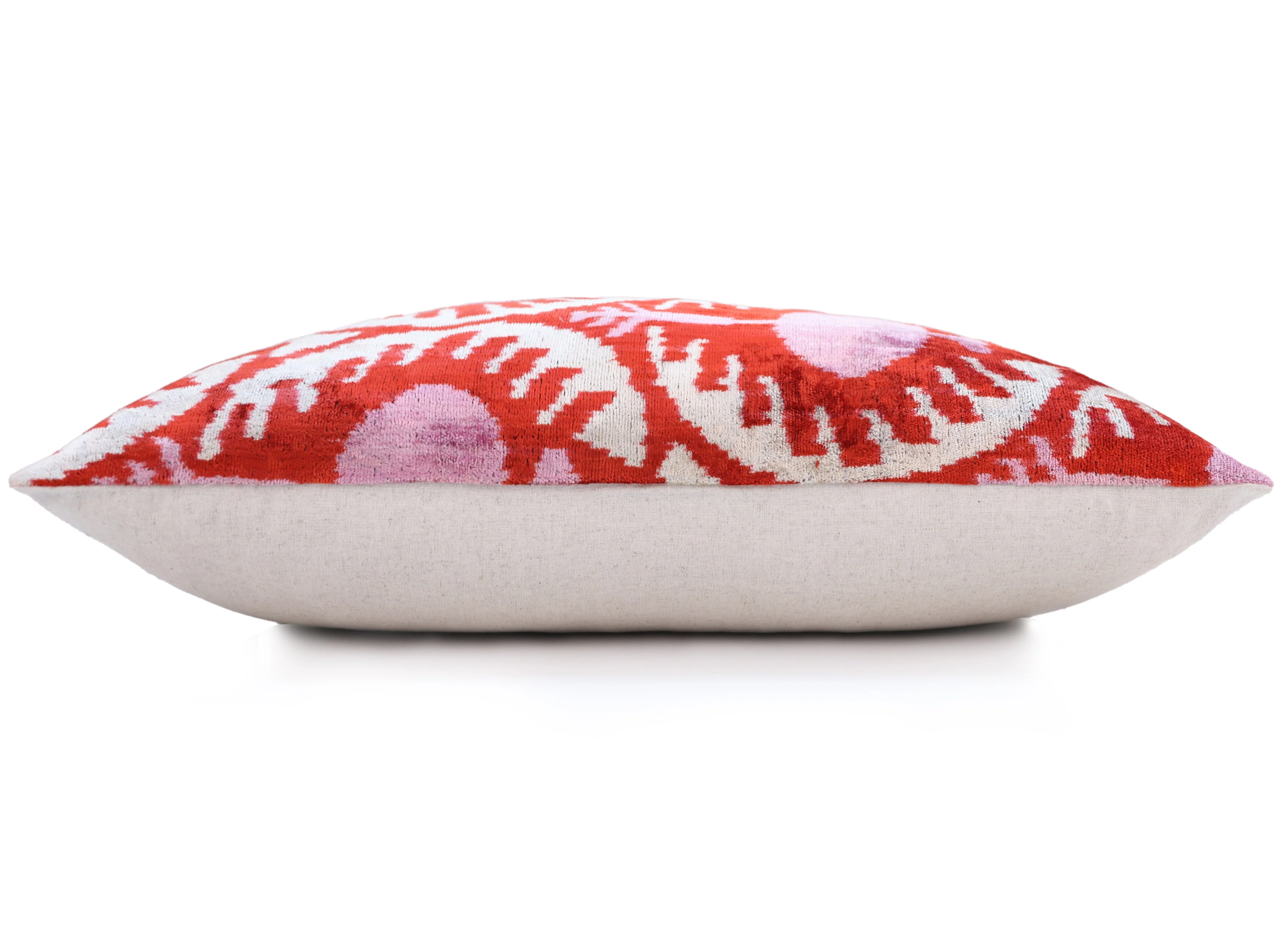 Red & Pink Ikat Velvet Pillow – Handmade 16x24 Lumbar Cushion - Image 3