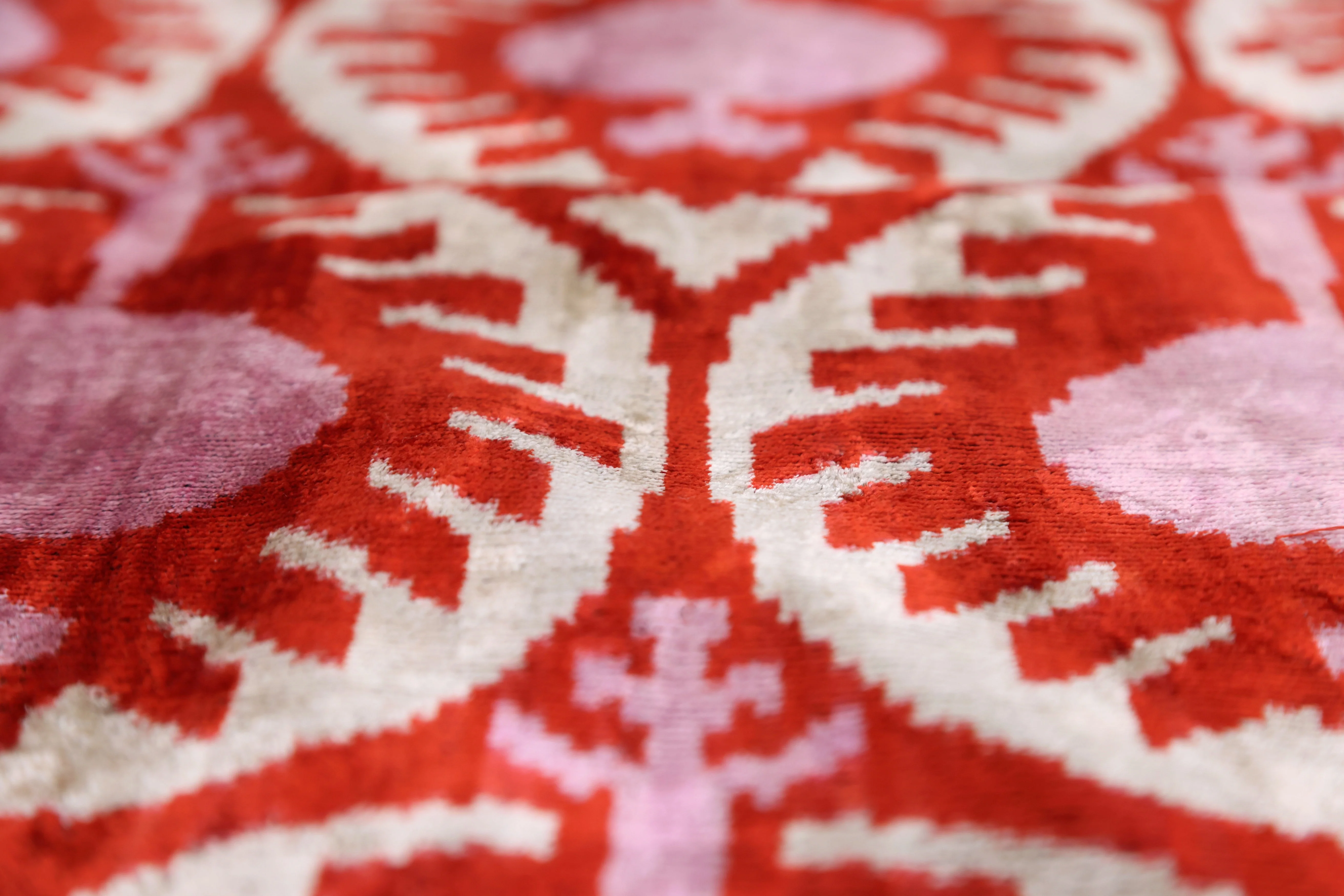 Red & Pink Ikat Velvet Pillow – Handmade 16x24 Lumbar Cushion - Image 4