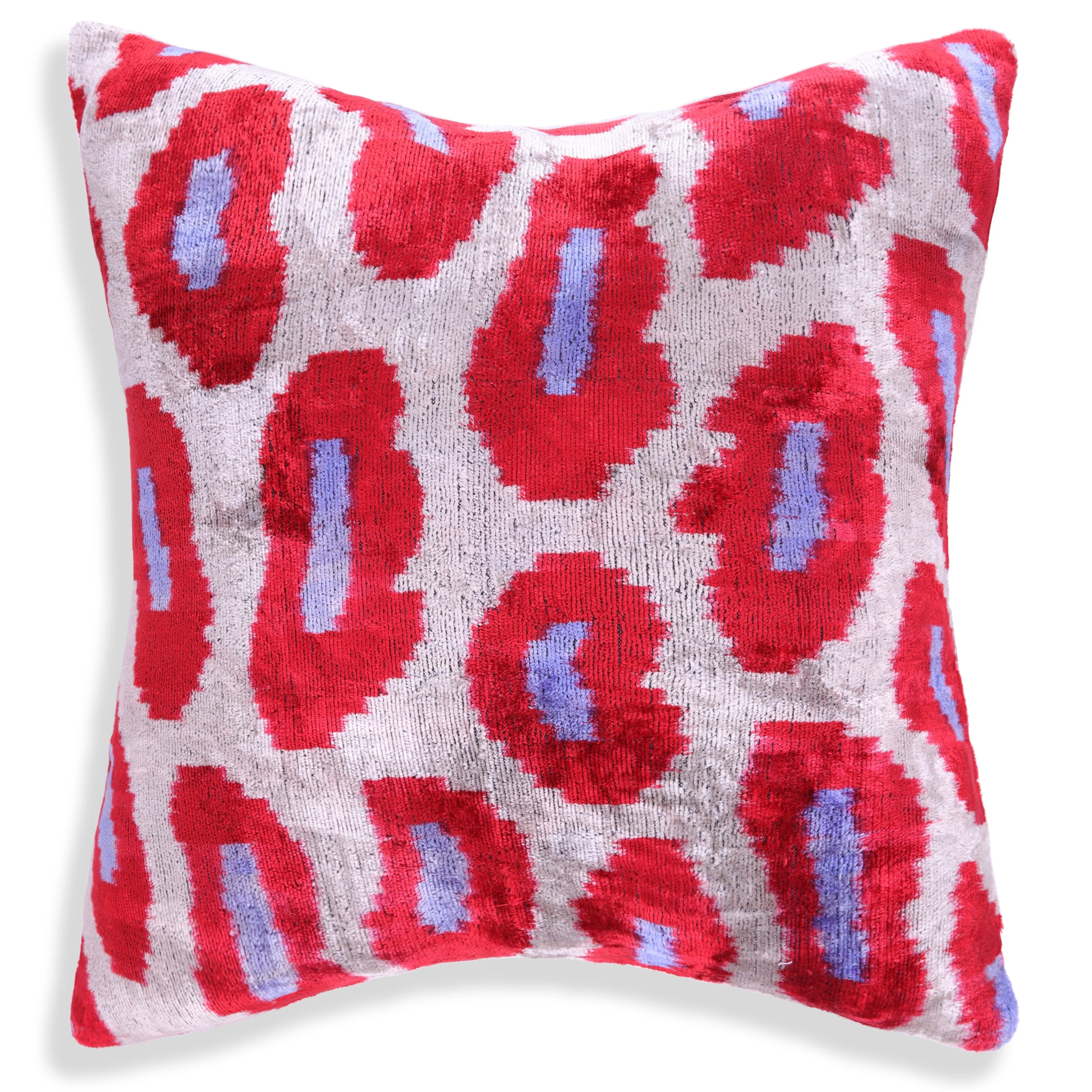 Red & Purple Ikat Velvet Pillow – 16x16in | Luxury Handmade Throw Pillow - Image 4
