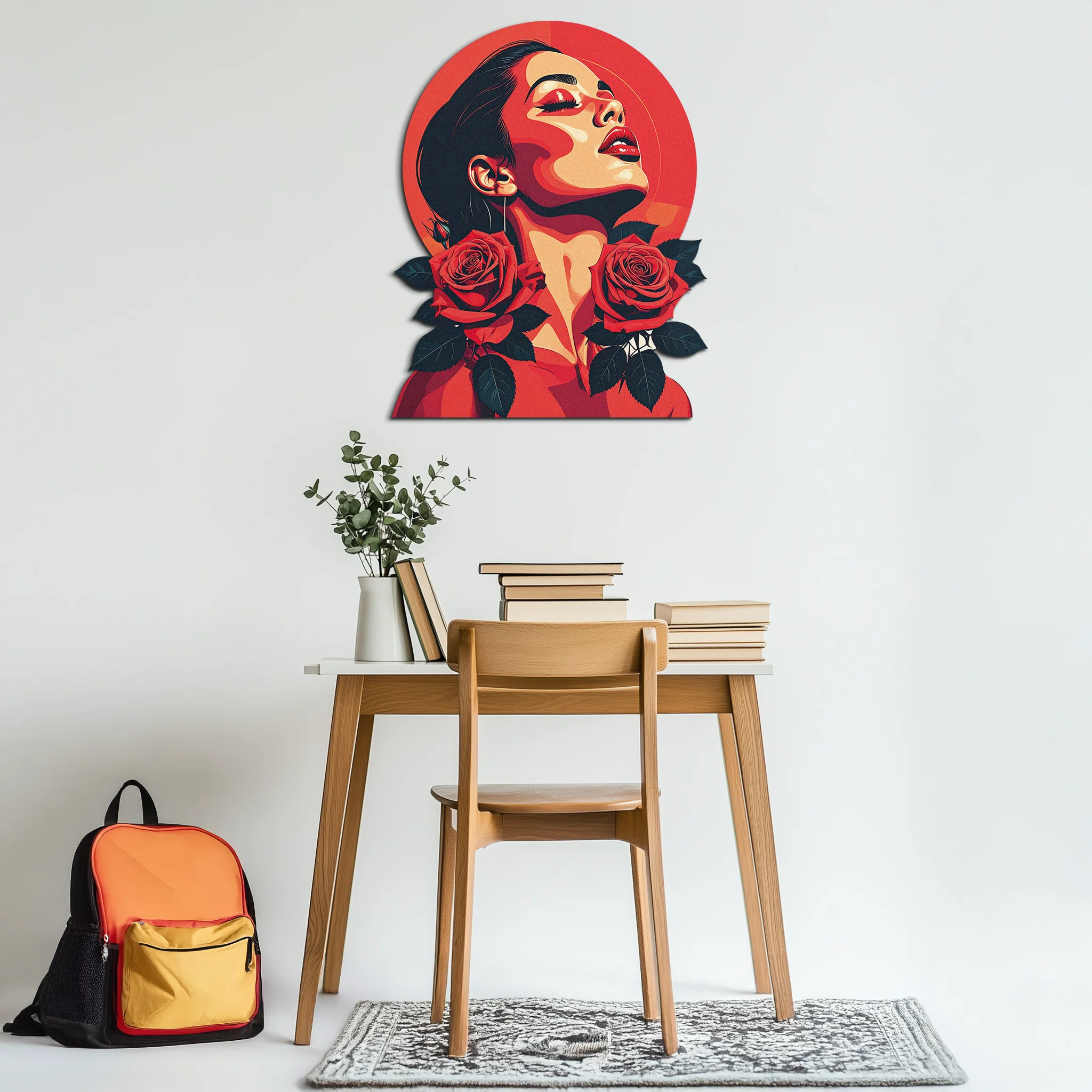 Red Rose Woman Metal Wall Art – Bold Feminine UV Printed Decor-KAFUVM017 - Image 4