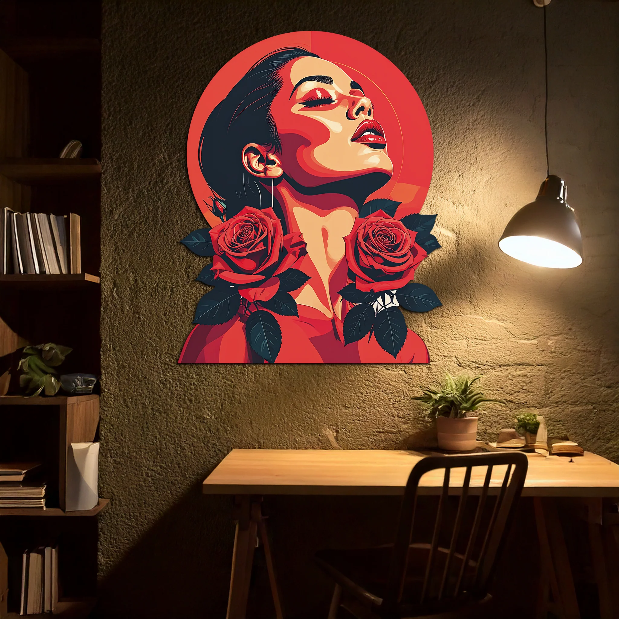Red Rose Woman Metal Wall Art – Bold Feminine UV Printed Decor-KAFUVM017 - Image 6