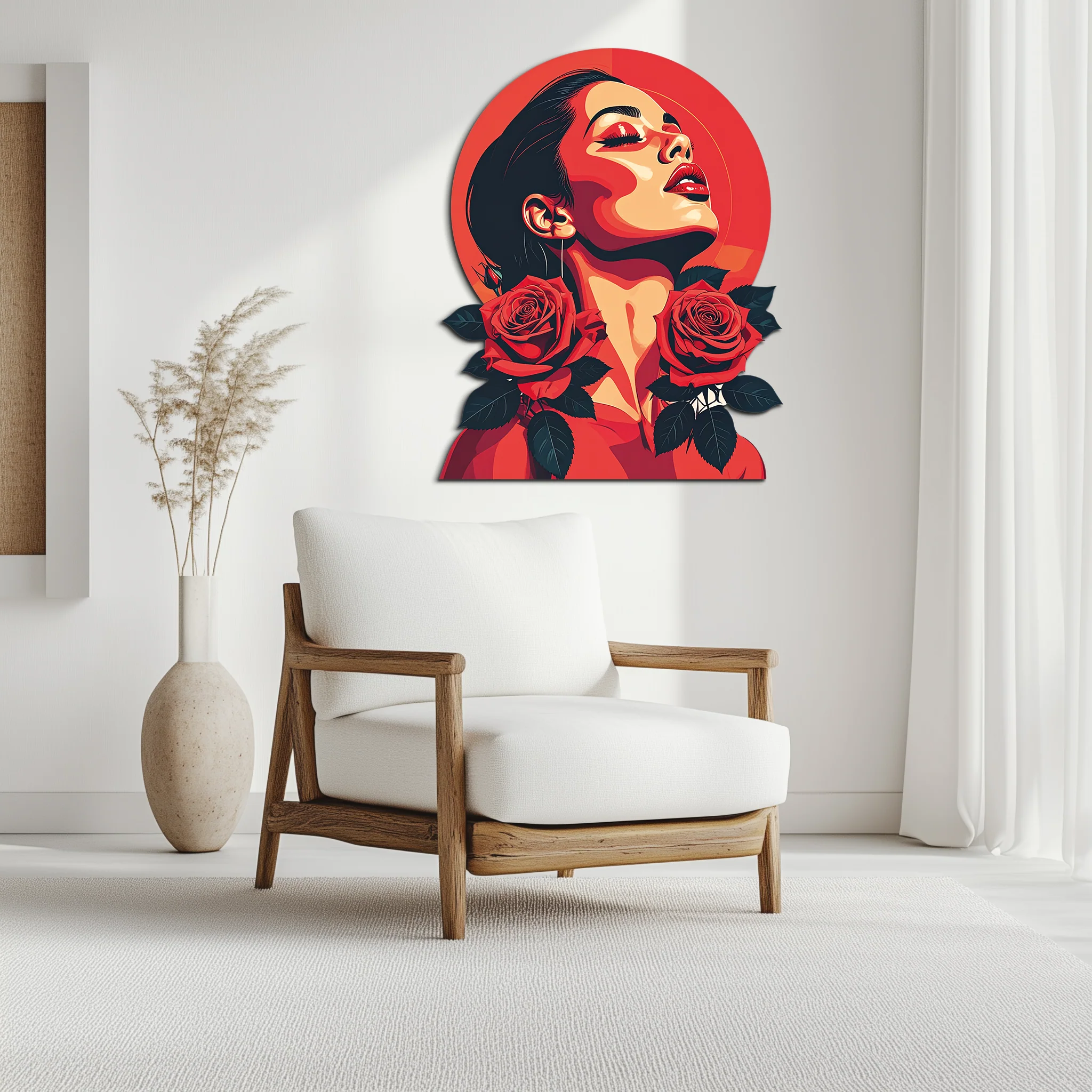 Red Rose Woman Metal Wall Art – Bold Feminine UV Printed Decor-KAFUVM017 - Image 7