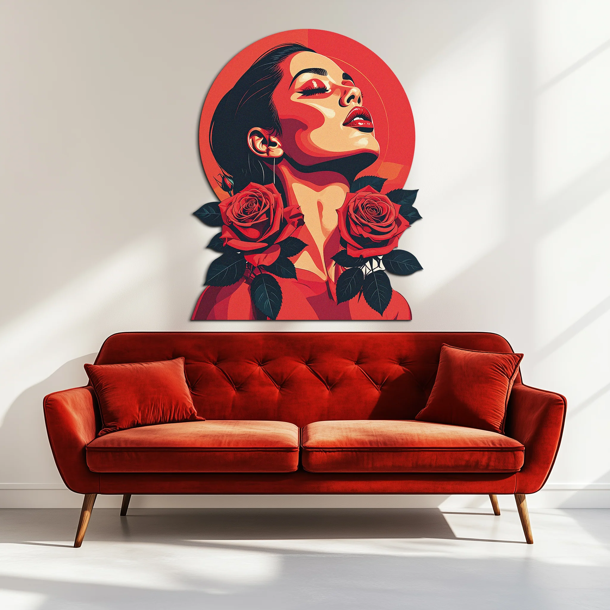 Red Rose Woman Metal Wall Art – Bold Feminine UV Printed Decor-KAFUVM017 - Image 8