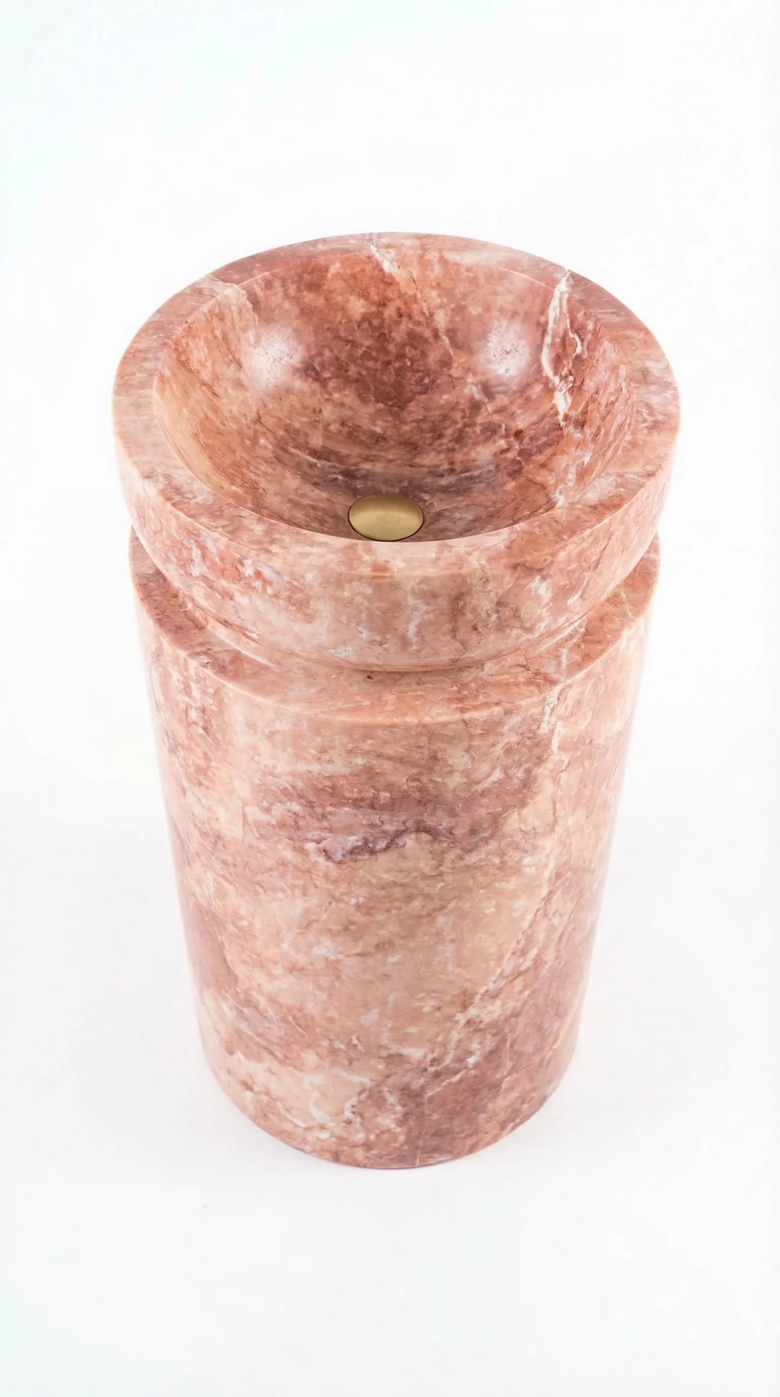 Red Travertine Designer Pedestal Stand-Alone Fluted Sink (W)18" (L)18" (H)33" - Image 2