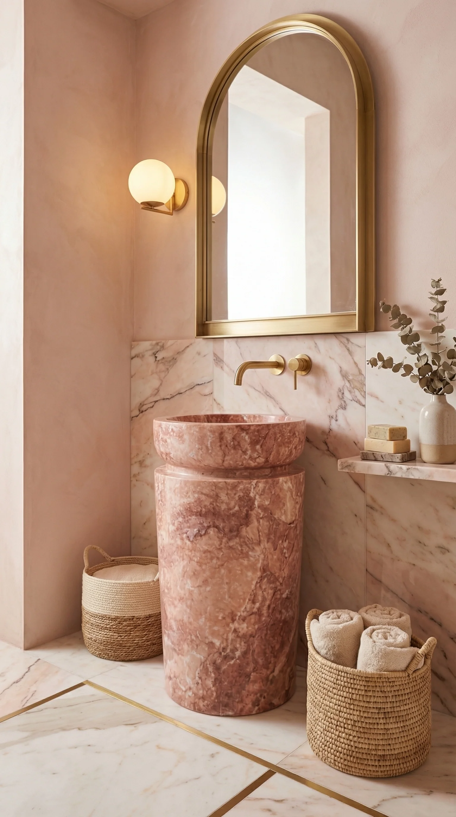 Red Travertine Designer Pedestal Stand-Alone Fluted Sink (W)18" (L)18" (H)33" - Image 3