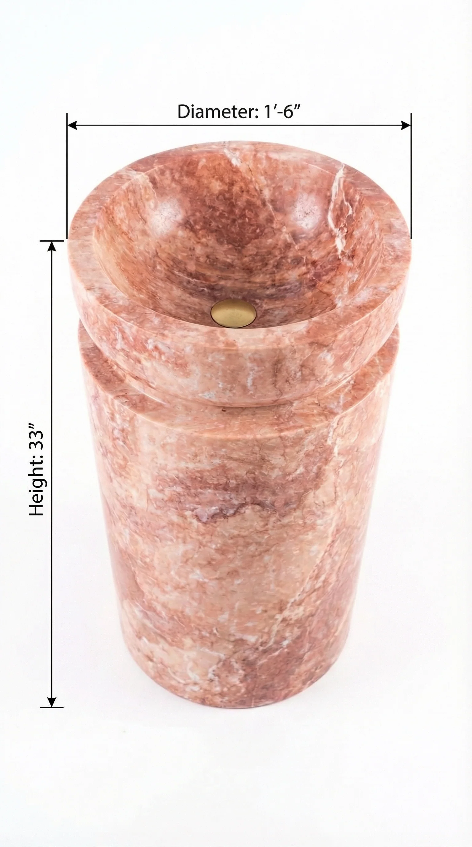 Red Travertine Designer Pedestal Stand-Alone Fluted Sink (W)18" (L)18" (H)33" - Image 4