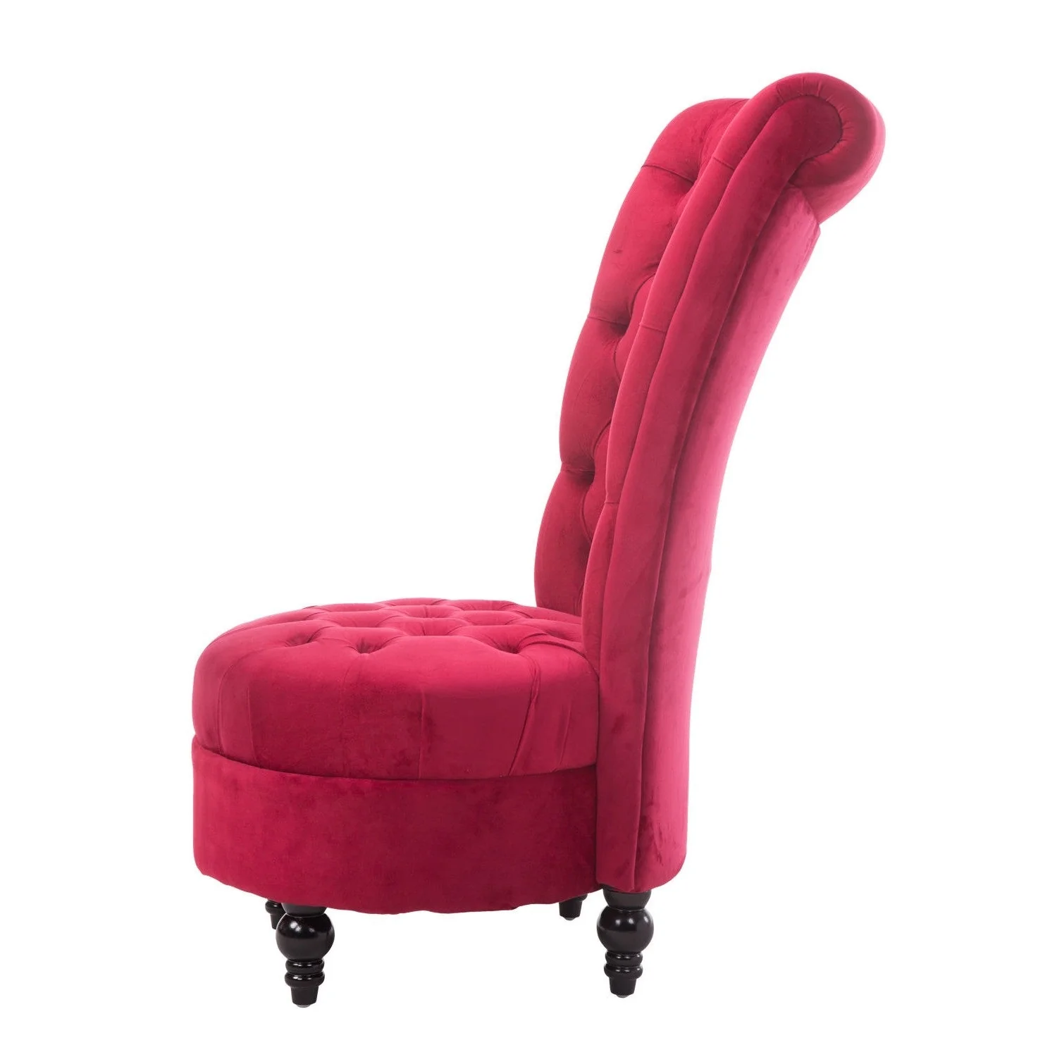 Red Tufted High Back Plush Velvet Upholstered Accent Low Profile Chair - Image 4