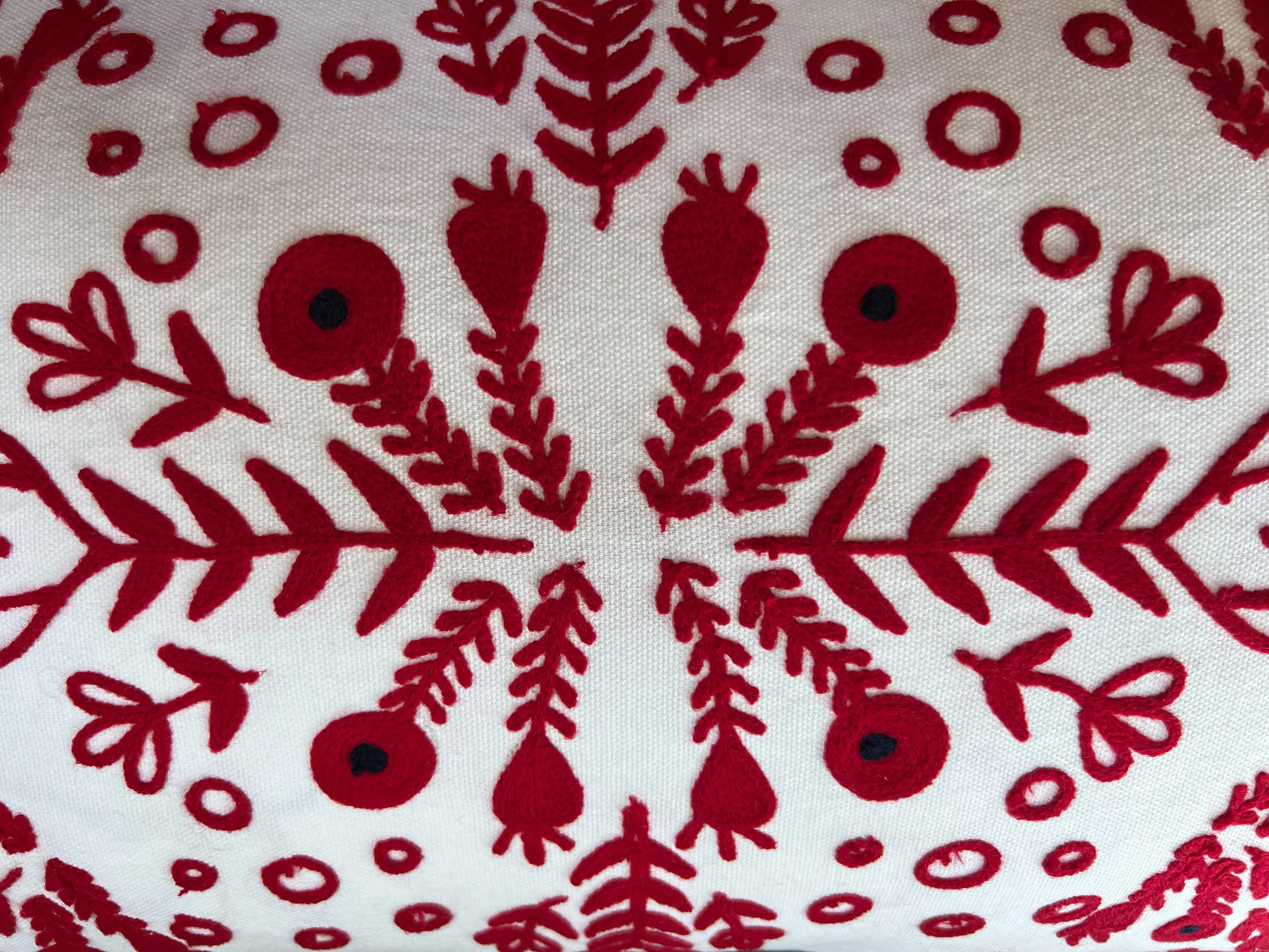 Red & White Embroidered Throw Pillow with Tassels  Handcrafted Elegance for Your Home - Image 7