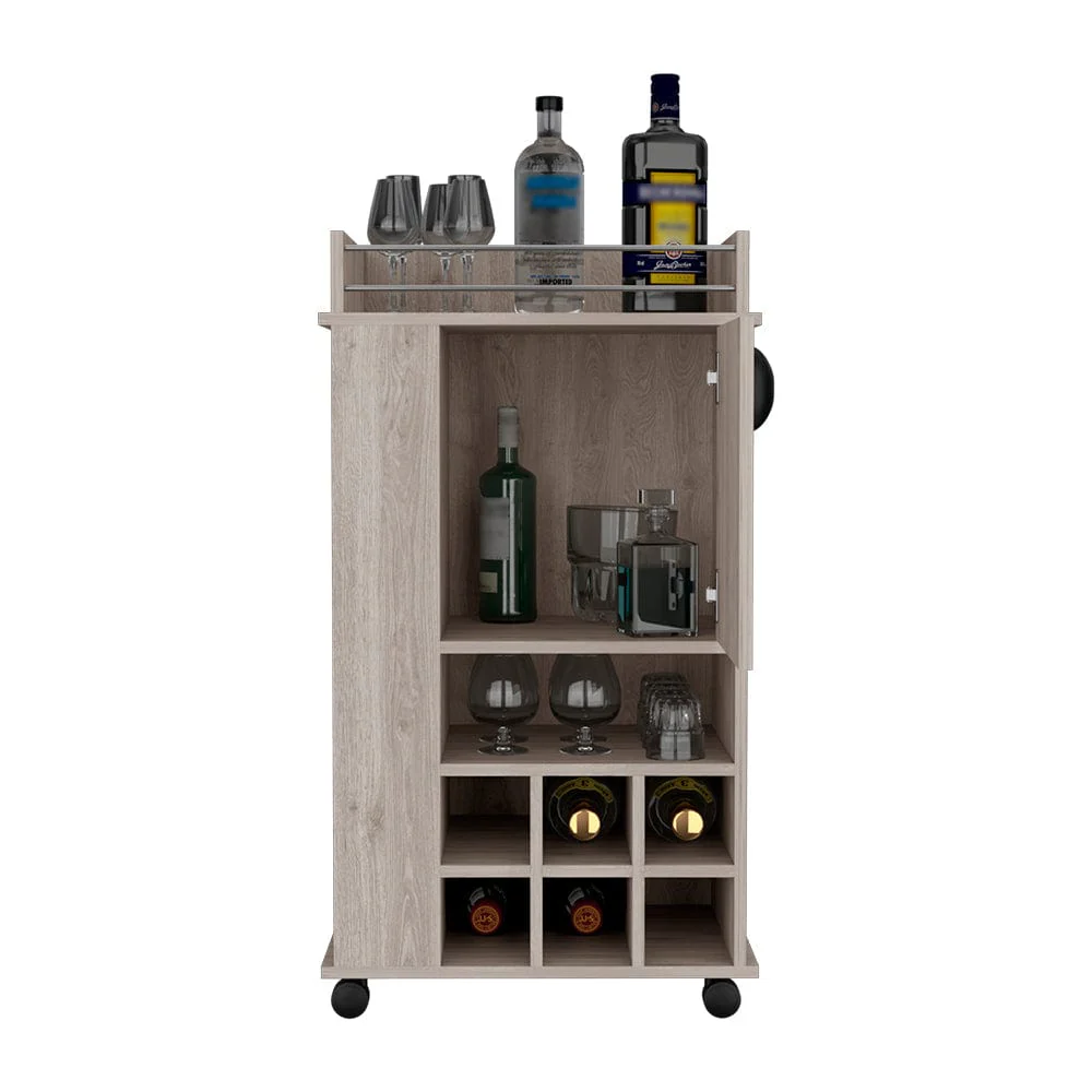 Reese Bar Cart – Modern Light Gray Bar Cabinet with Wine Storage - Image 2