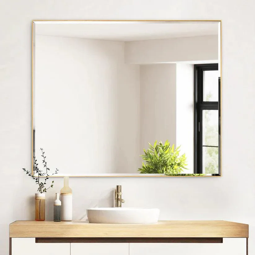 Reflections Sleek Modern Black Aluminum Framed Beveled Wall Mirror - Image 10