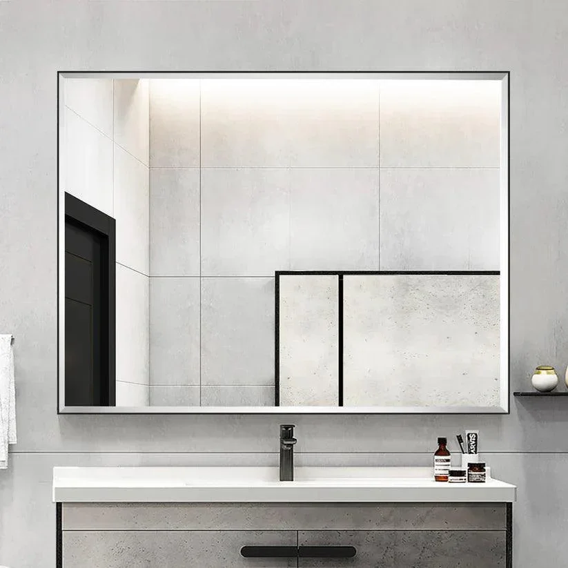 Reflections Sleek Modern Black Aluminum Framed Beveled Wall Mirror - Image 11