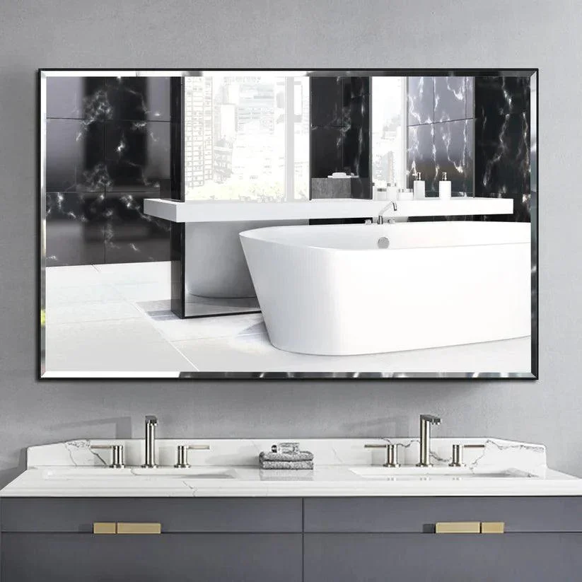 Reflections Sleek Modern Black Aluminum Framed Beveled Wall Mirror - Image 12