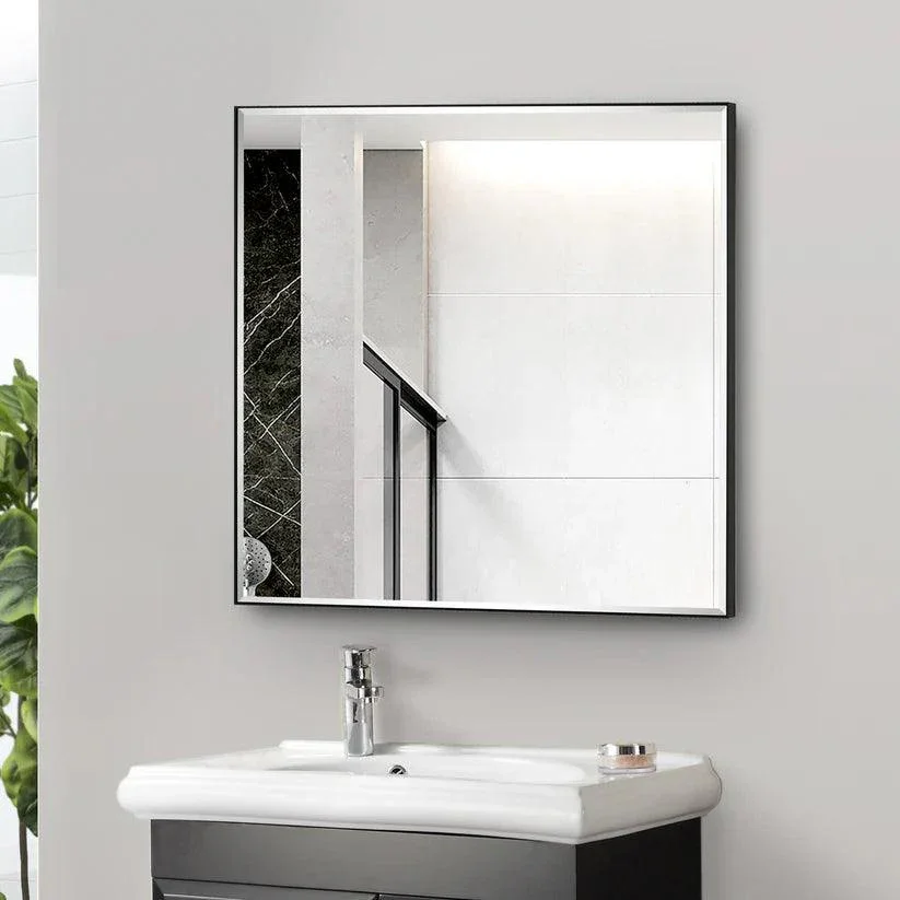 Reflections Sleek Modern Black Aluminum Framed Beveled Wall Mirror - Image 13