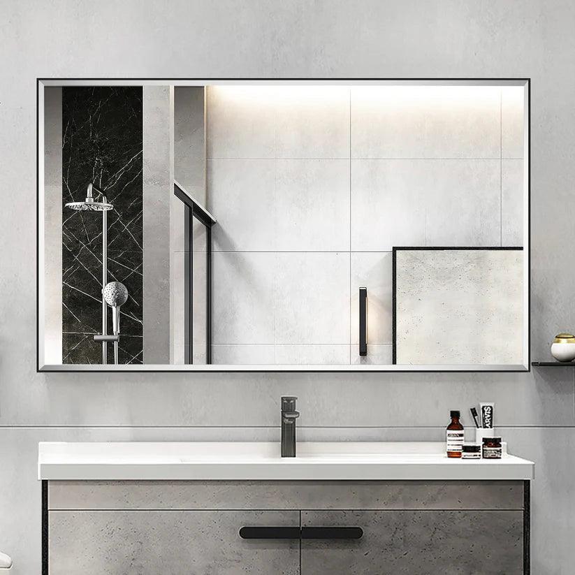 Reflections Sleek Modern Black Aluminum Framed Beveled Wall Mirror - Image 8
