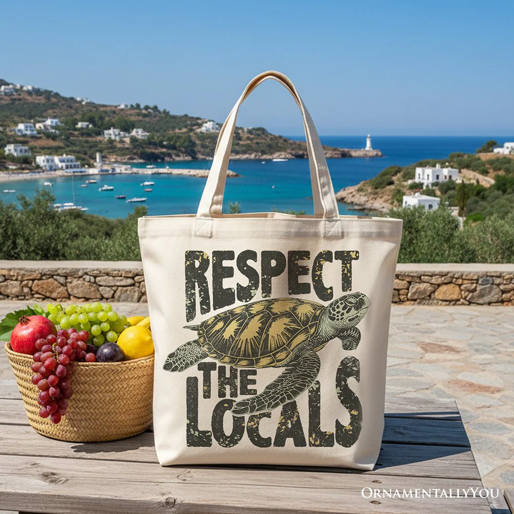 Respect the Locals Turtles Canvas Tote Bag, Retro Grunge Gift for Ocean and Beach Lovers - Image 4