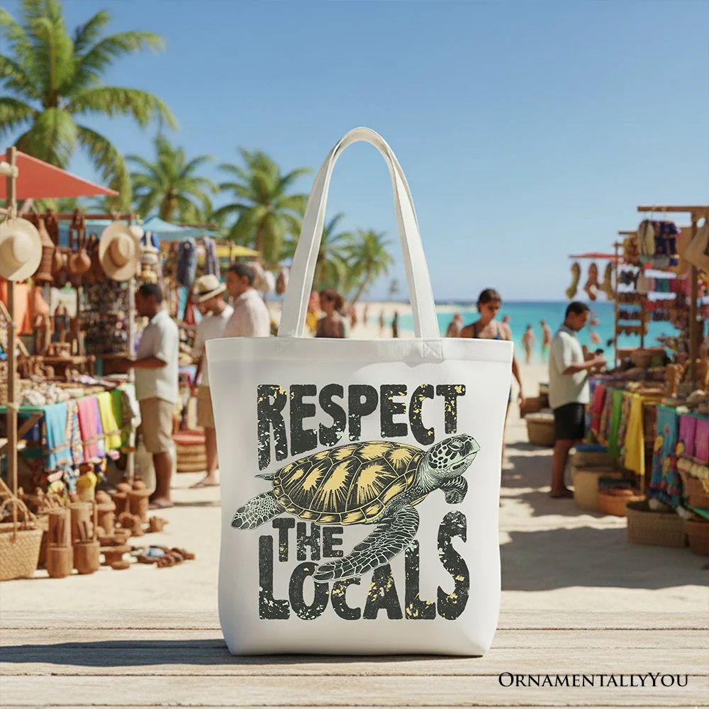 Respect the Locals Turtles Canvas Tote Bag, Retro Grunge Gift for Ocean and Beach Lovers - Image 5