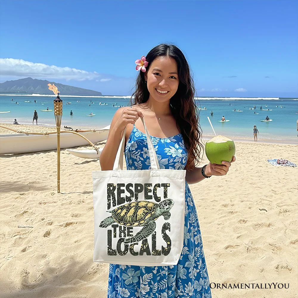 Respect the Locals Turtles Canvas Tote Bag, Retro Grunge Gift for Ocean and Beach Lovers - Image 7