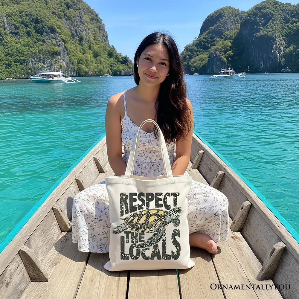 Respect the Locals Turtles Canvas Tote Bag, Retro Grunge Gift for Ocean and Beach Lovers - Image 8