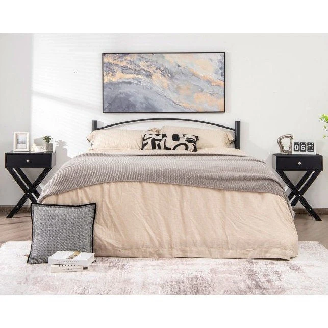 Retro Black X-Shape 1 Drawer Nightstand Coffee Table - Image 3