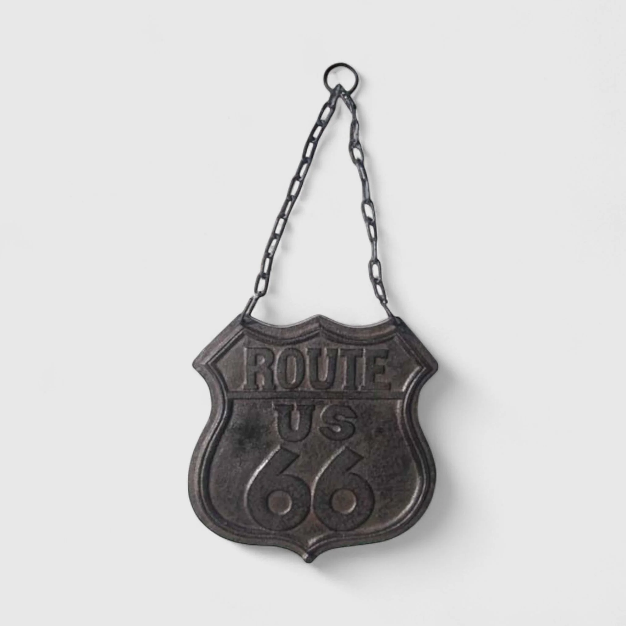 Route 66 Plaque with Chain, Retro Cast Iron Vintage Road Sign - Image 2