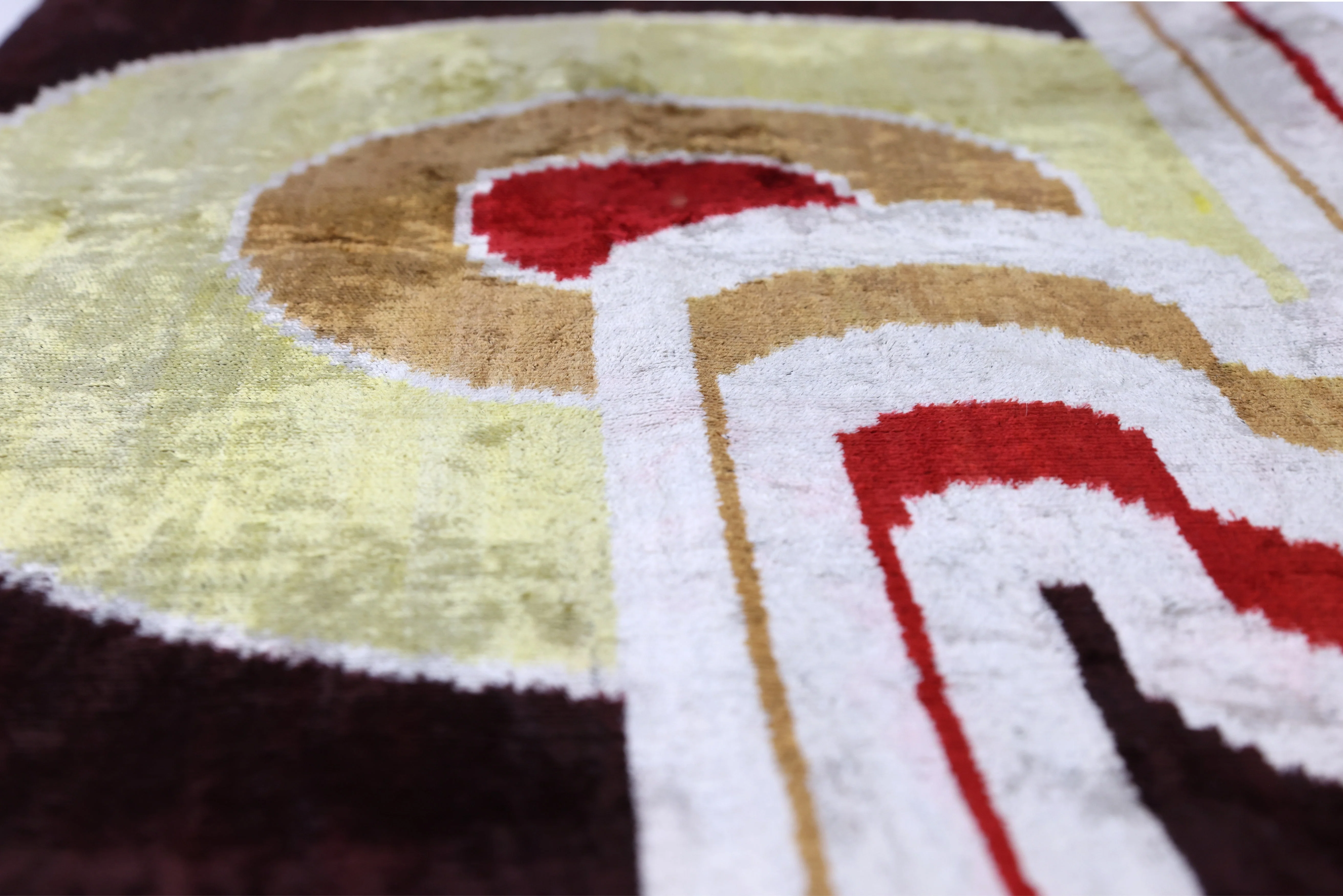 Retro Circle Silk Velvet Pillow 16x24 – Gold, Red & Maroon Luxe - Image 5
