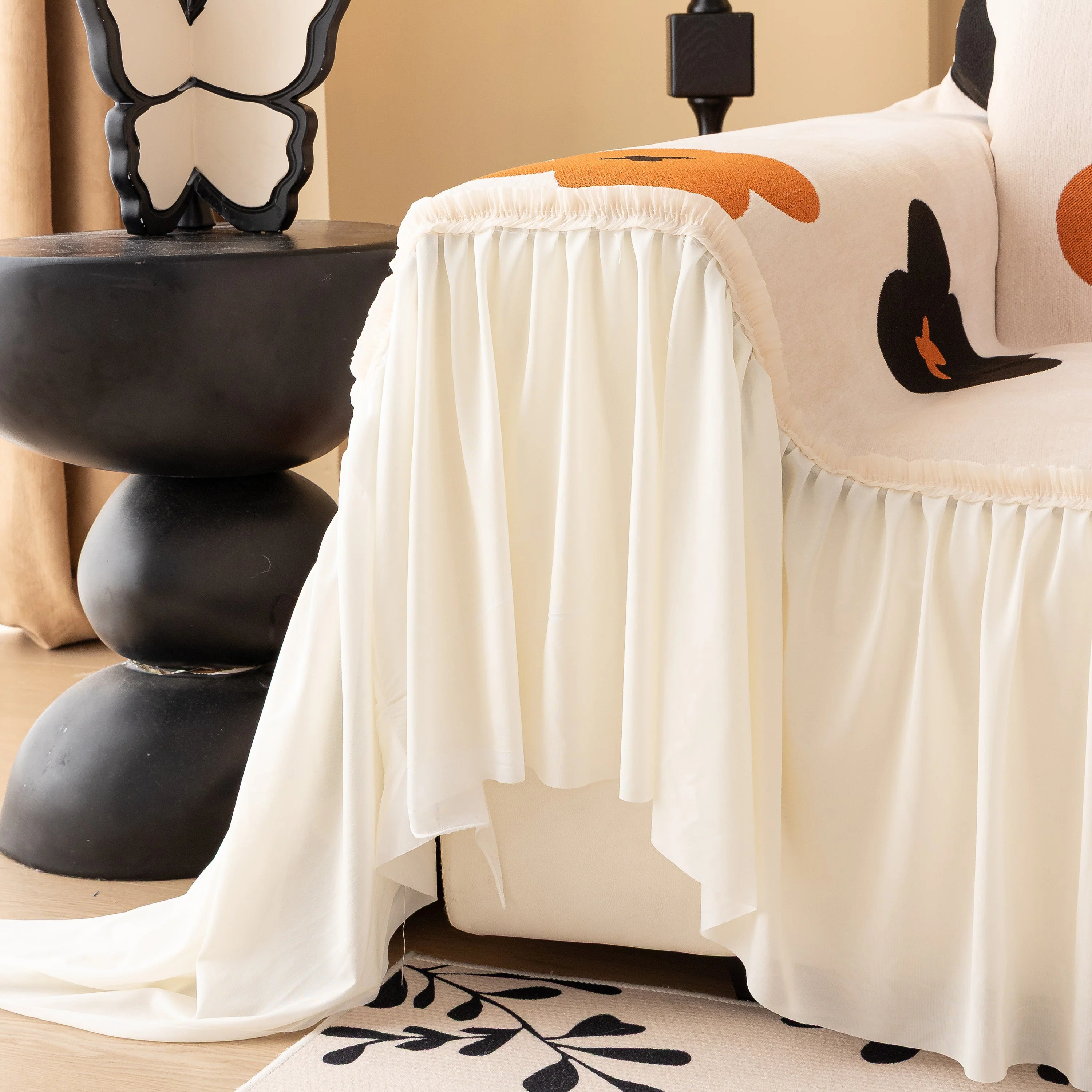 Retro Floral Sofa Cover with Sheer Ruffle Skirt, Decorative Sofa Protector Cover - Image 17