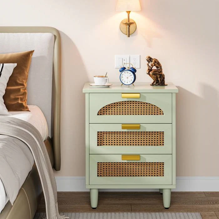 Retro Mid-Century Modern 3 Drawer Bedside Table Nightstand in Mint Green - Image 2