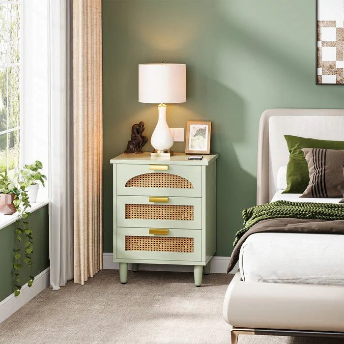 Retro Mid-Century Modern 3 Drawer Bedside Table Nightstand in Mint Green - Image 3