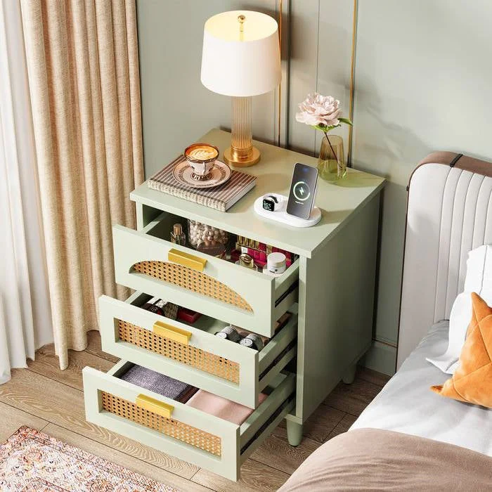 Retro Mid-Century Modern 3 Drawer Bedside Table Nightstand in Mint Green - Image 4
