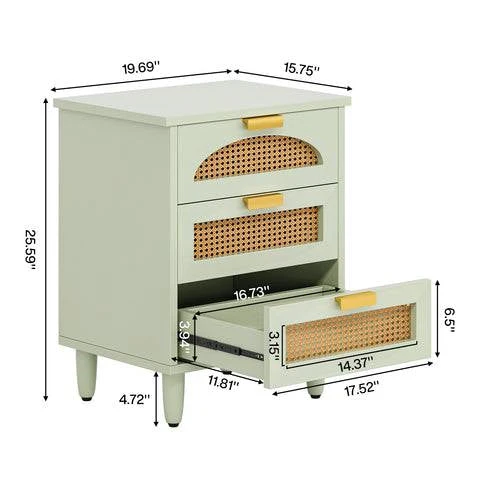 Retro Mid-Century Modern 3 Drawer Bedside Table Nightstand in Mint Green - Image 5