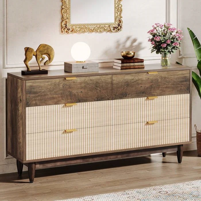 Retro Mid-Century Modern 6 Drawer Dresser Chest of Drawers in Vintage Brown - Image 2