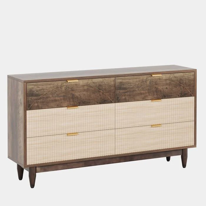 Retro Mid-Century Modern 6 Drawer Dresser Chest of Drawers in Vintage Brown - Image 4
