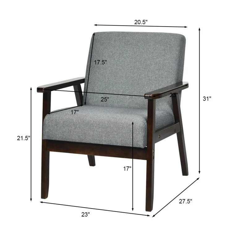 Retro Modern Classic Grey Linen Wide Accent Chair with Espresso Wood Frame - Image 3