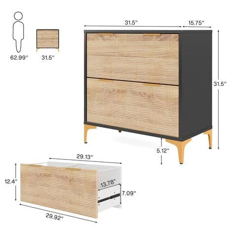 Retro Natural/Black with Gold Handles/Legs 2 Drawer Filing Cabinet Printer Stand - Image 5