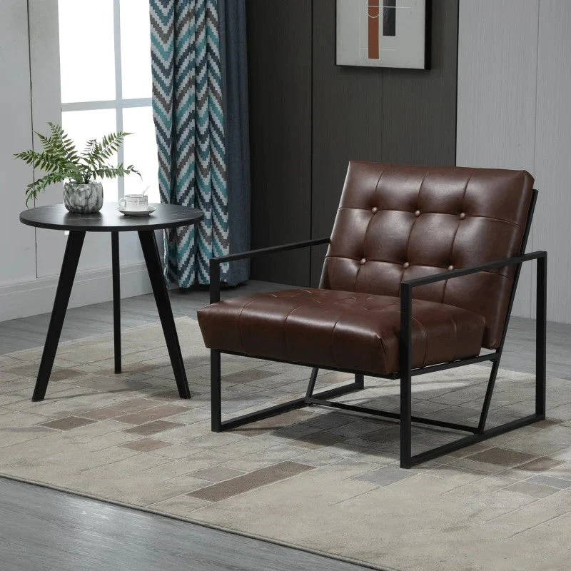 Retro Tufted Faux Leather Metal Frame Accent Chair - Brown - Image 2